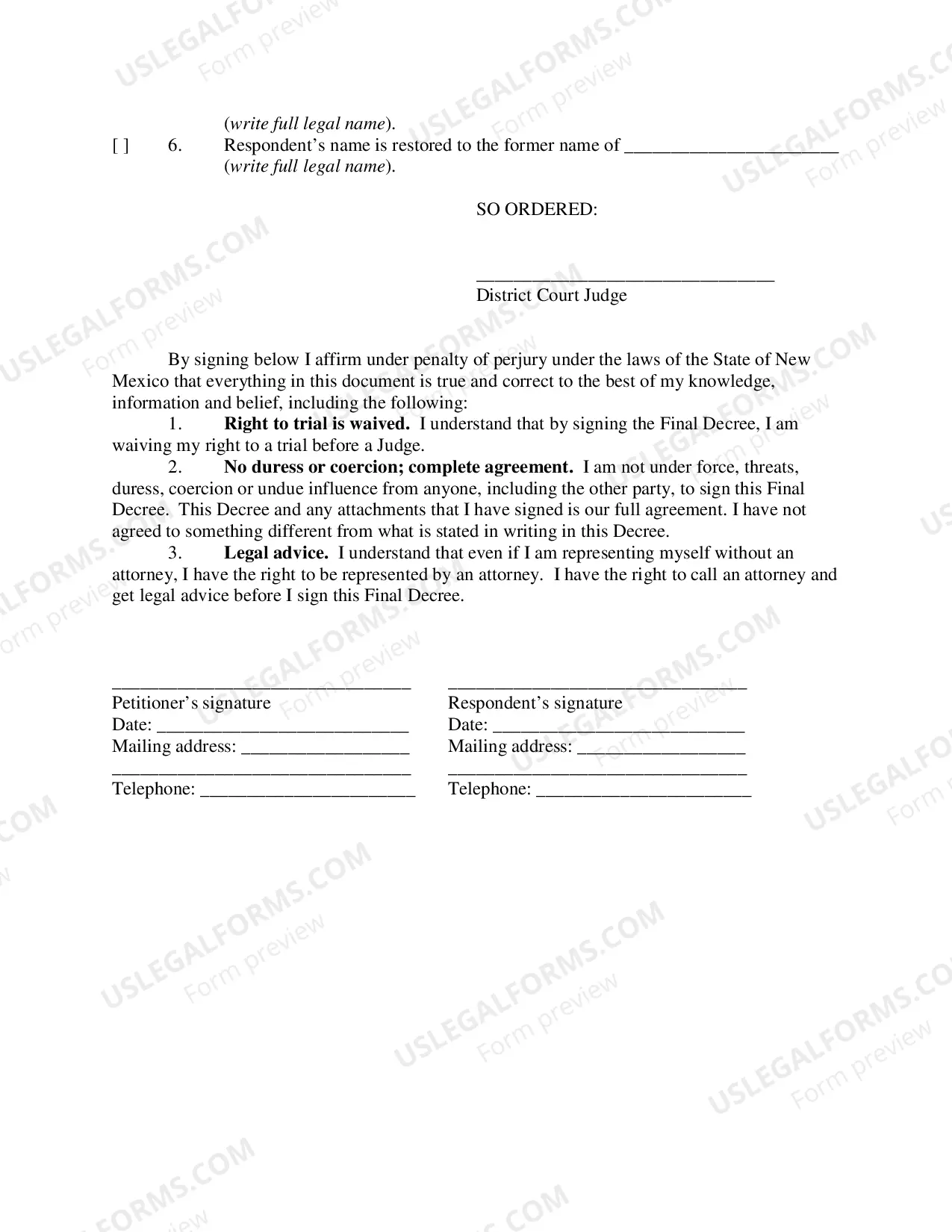 Preview Final Decree of Dissolution of Marriage without Minor Children