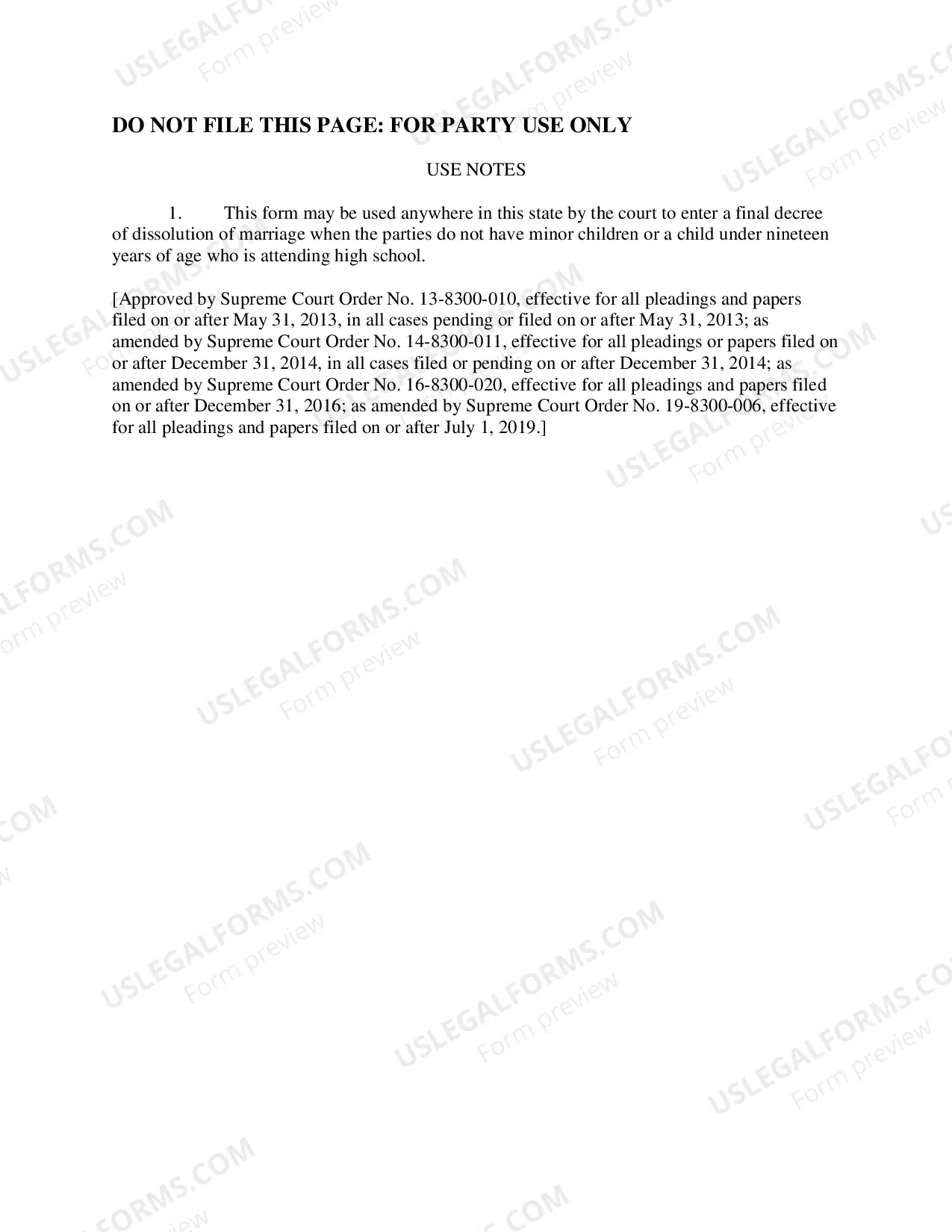 Preview Final Decree of Dissolution of Marriage without Minor Children