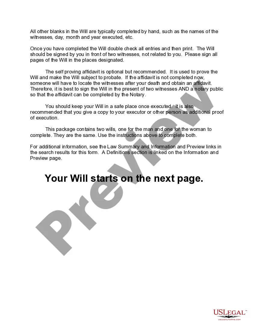 Preview Mutual Wills containing Last Will and Testaments for Man and Woman living together not Married with No Children