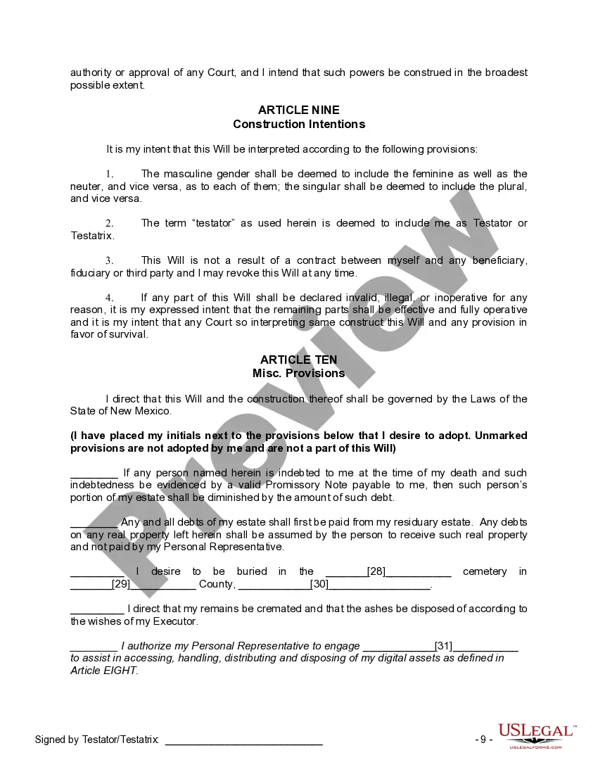 Preview Mutual Wills containing Last Will and Testaments for Man and Woman living together not Married with No Children
