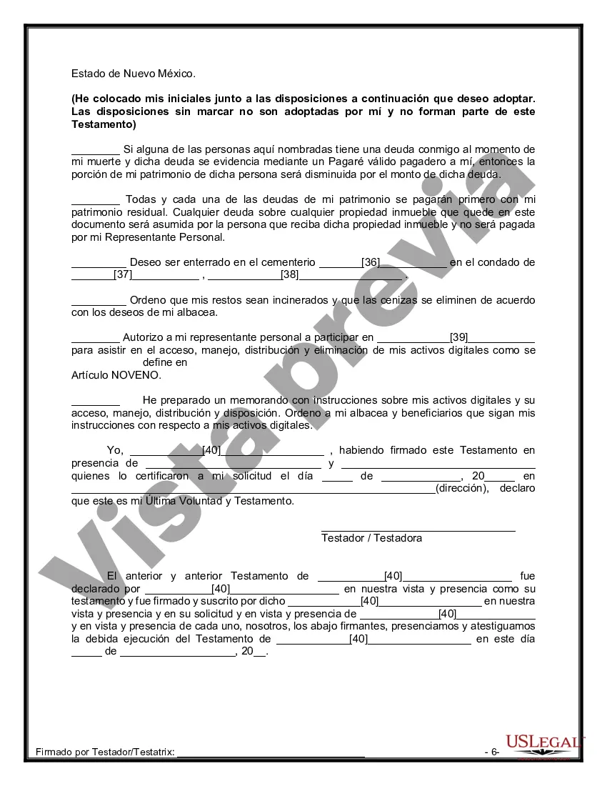 Preview Paquete de Testamentos Mutuos de Últimas Voluntades y Testamentos para Personas Solteras que conviven con Hijos Adultos