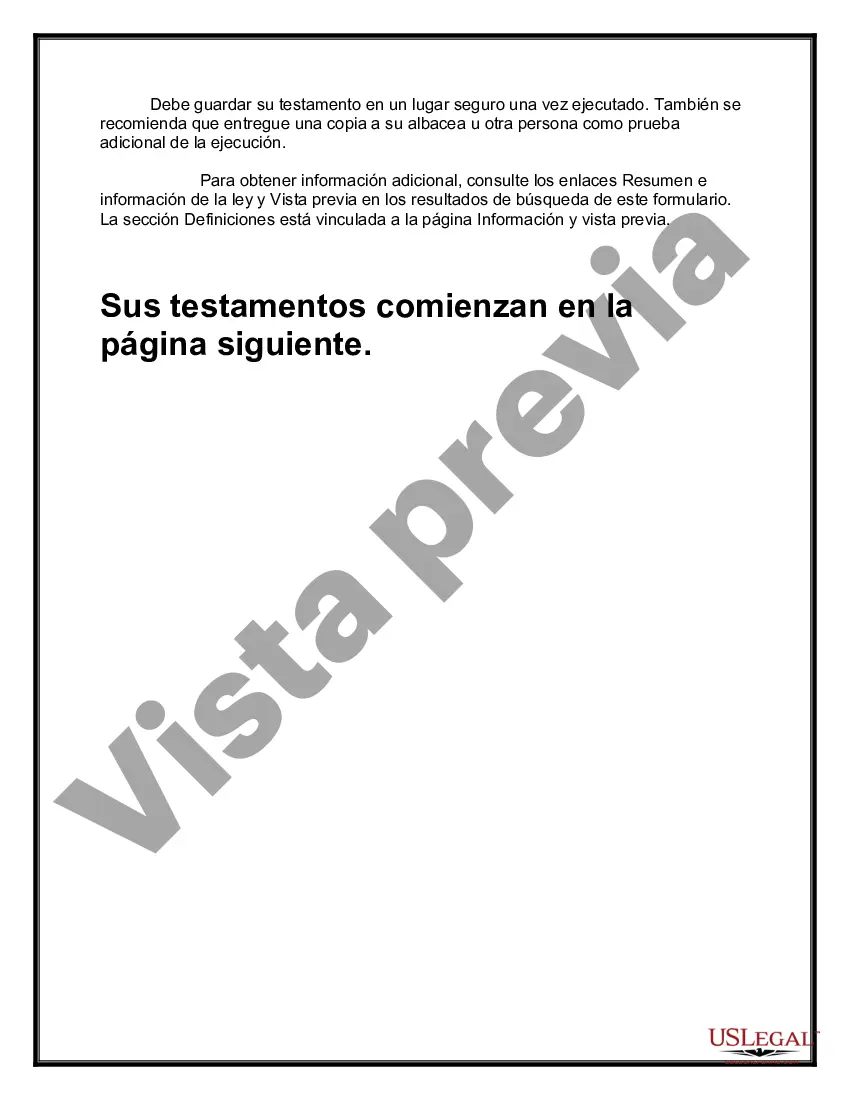 Preview Paquete de Testamentos Mutuos de Últimas Voluntades y Testamentos para Personas Solteras que conviven con Hijos Adultos