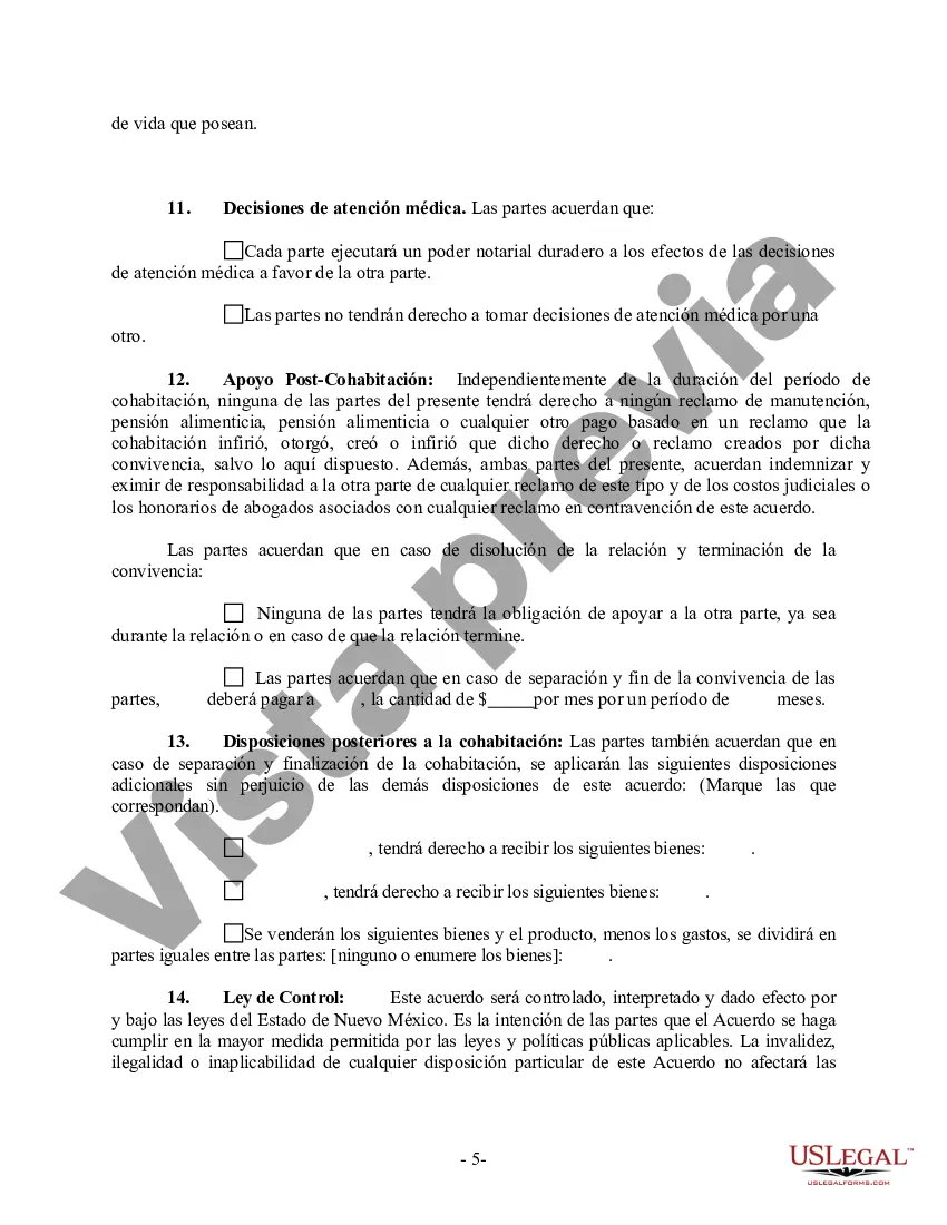Preview Acuerdo de convivencia no marital de convivencia