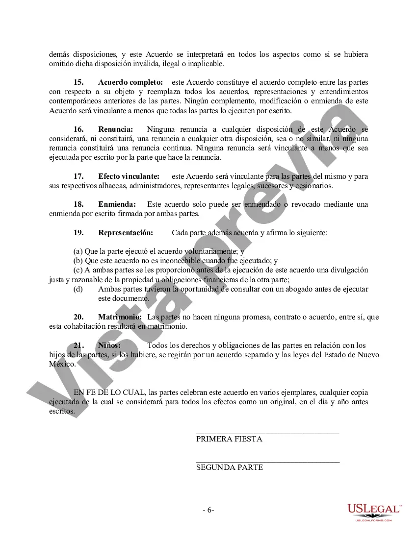 Preview Acuerdo de convivencia no marital de convivencia