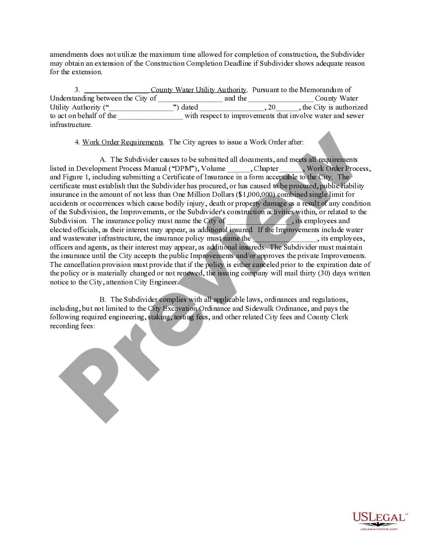 Preview Agreement to Construct Public or Private Subdivision Improvements