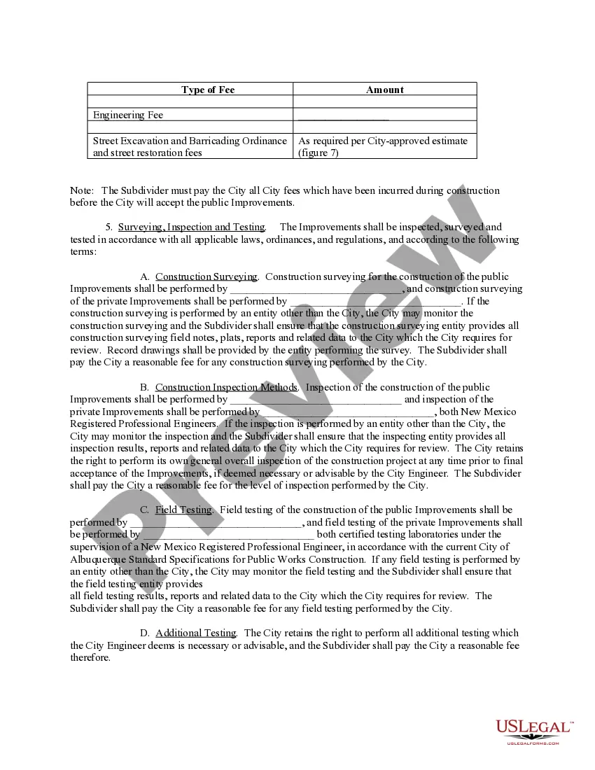 Preview Agreement to Construct Public or Private Subdivision Improvements