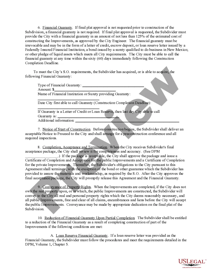 Preview Agreement to Construct Public or Private Subdivision Improvements