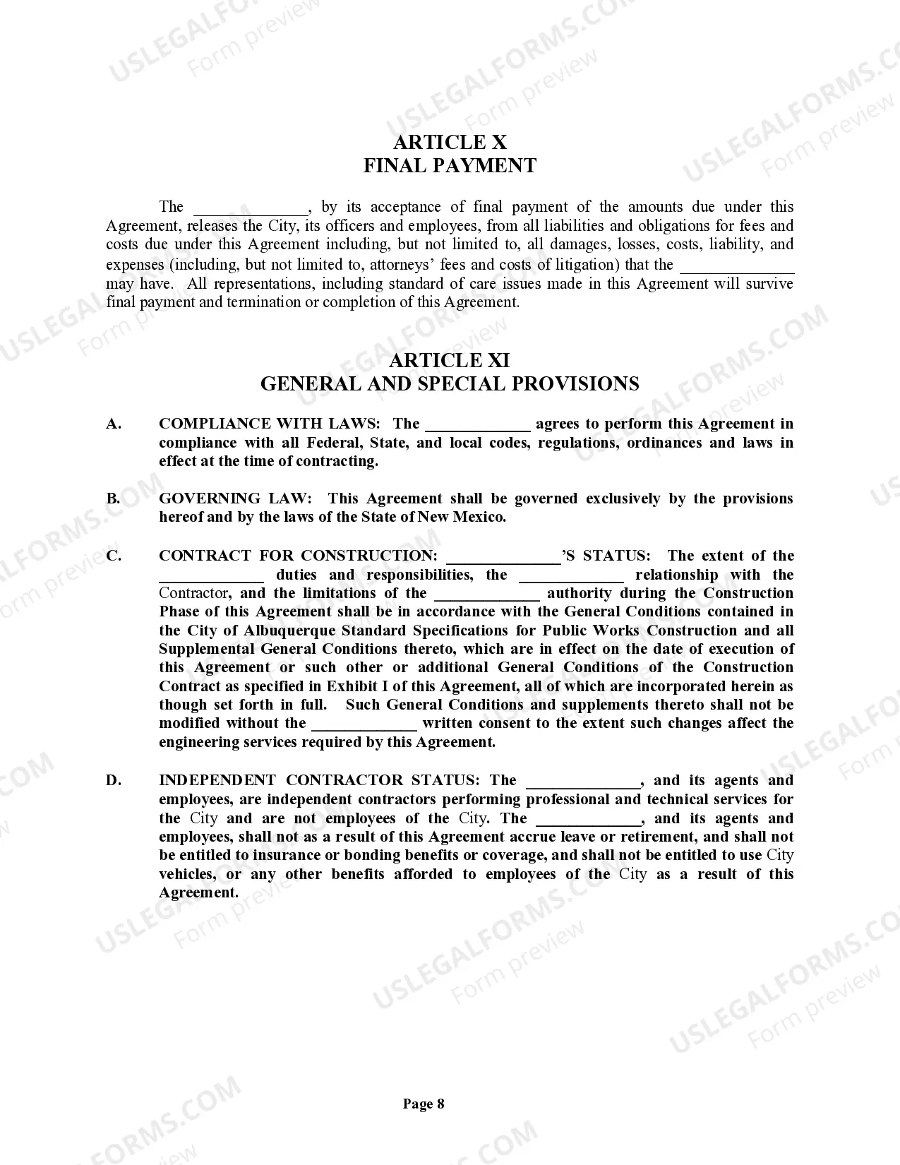 Preview Professional Services Agreement with Municipal Corporation