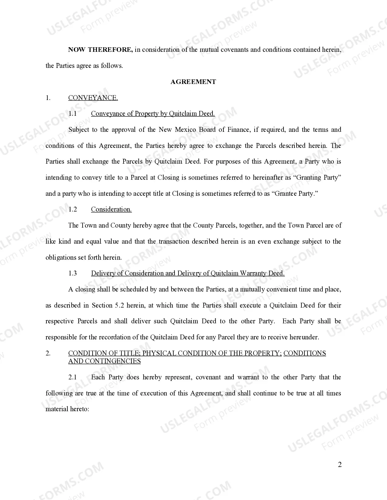 Preview Land Exchange Agreement