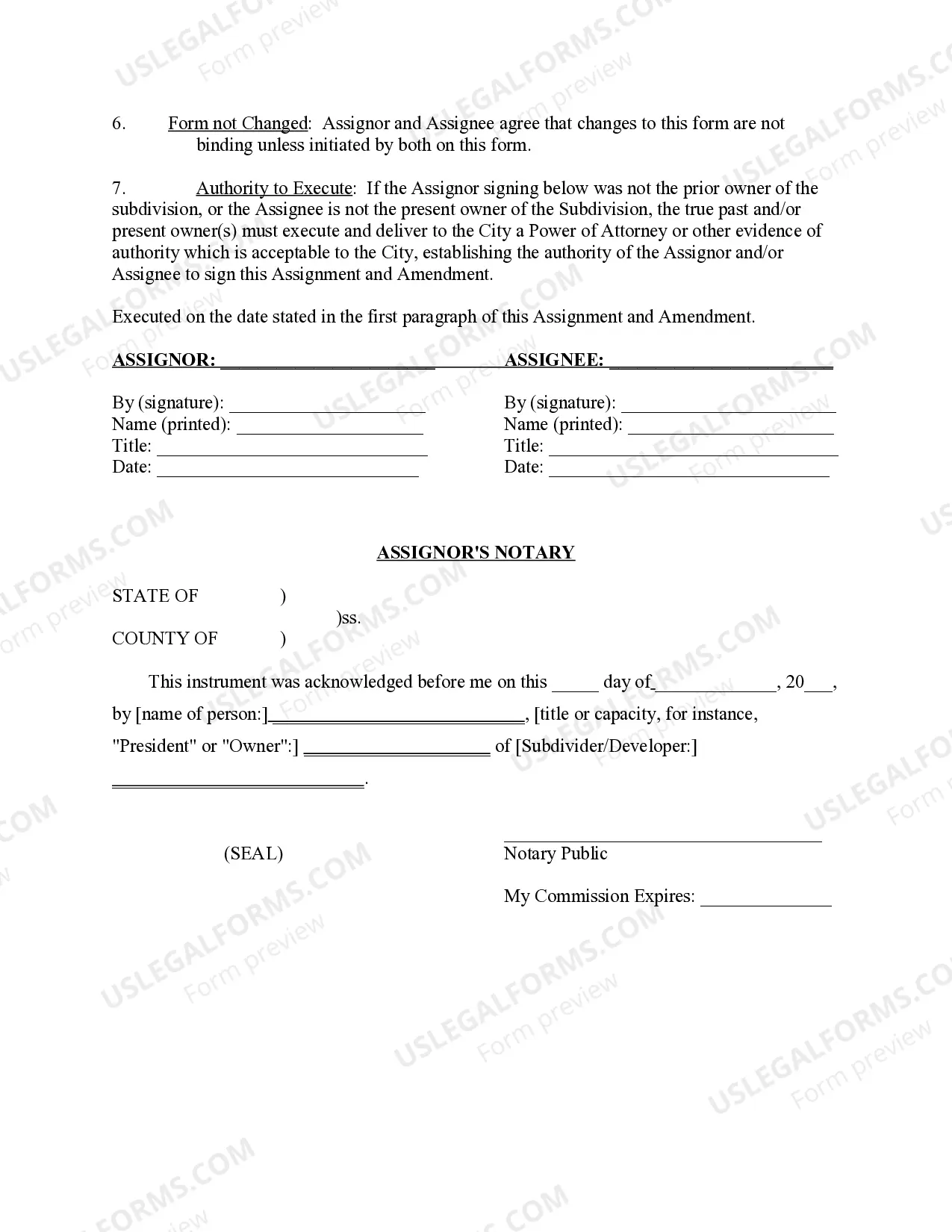 Preview Assignment and Amendment to Sidewalk Deferral Agreement to Construct Subdivision Improvements