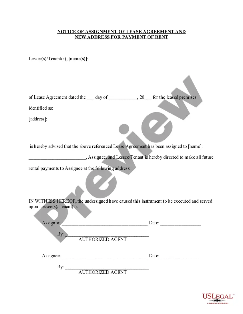 Preview Assignment of Lease from Lessor with Notice of Assignment