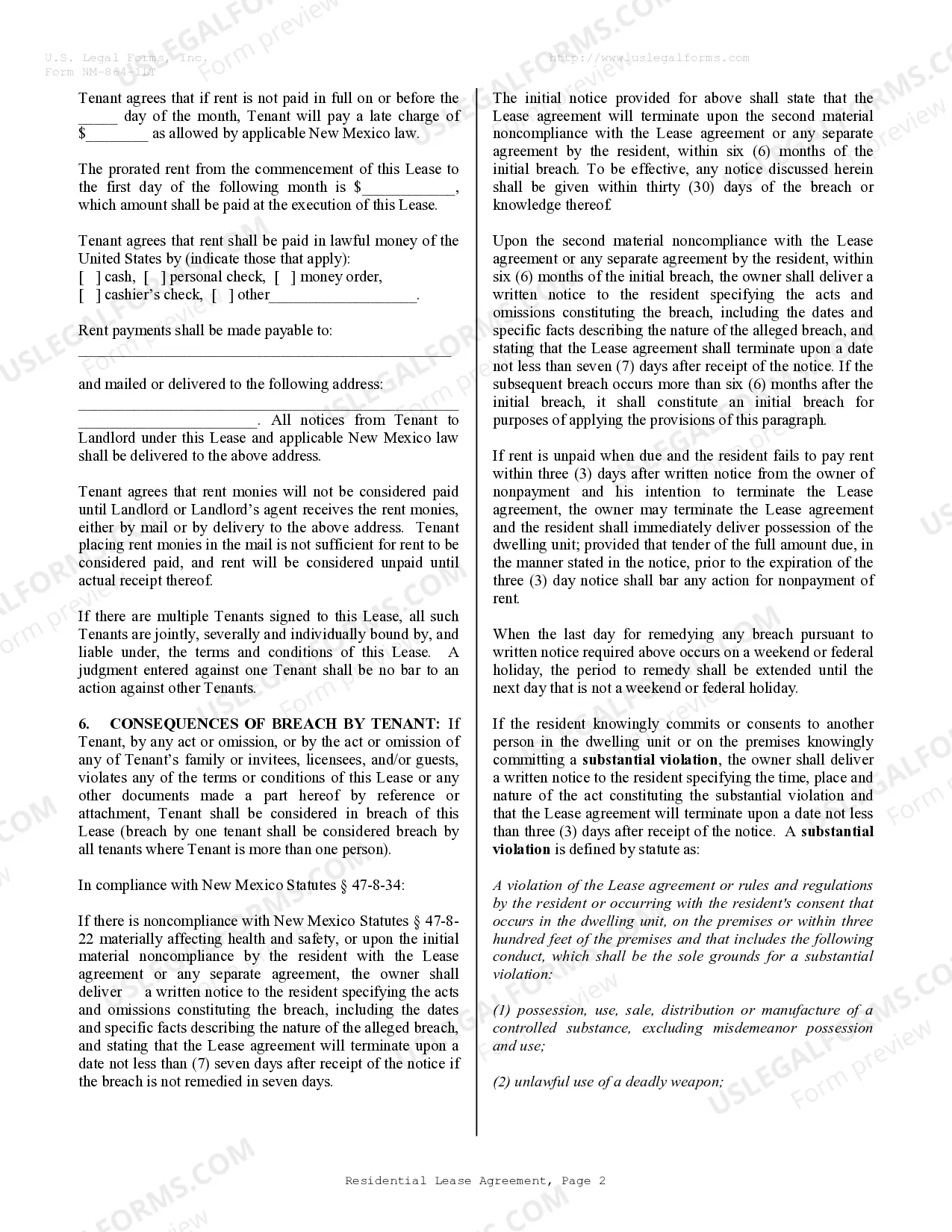 Preview Residential Lease or Rental Agreement for Month to Month