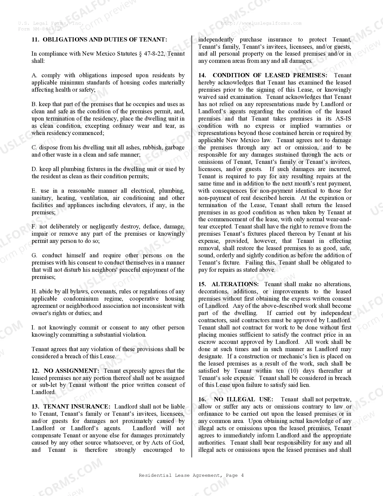 Preview Residential Lease or Rental Agreement for Month to Month