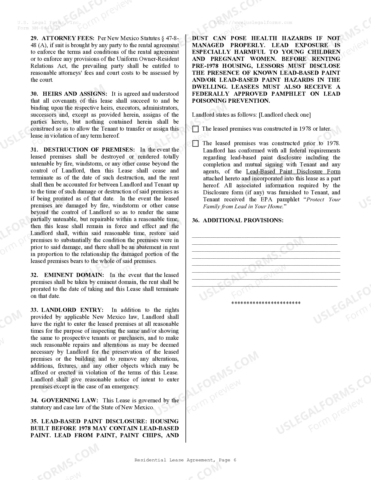Preview Residential Lease or Rental Agreement for Month to Month
