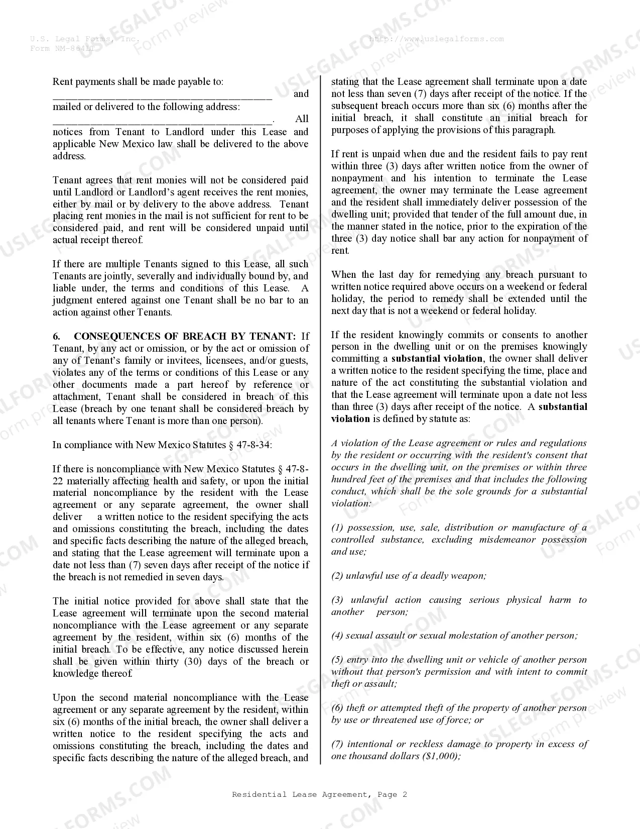 Preview Residential Rental Lease Agreement