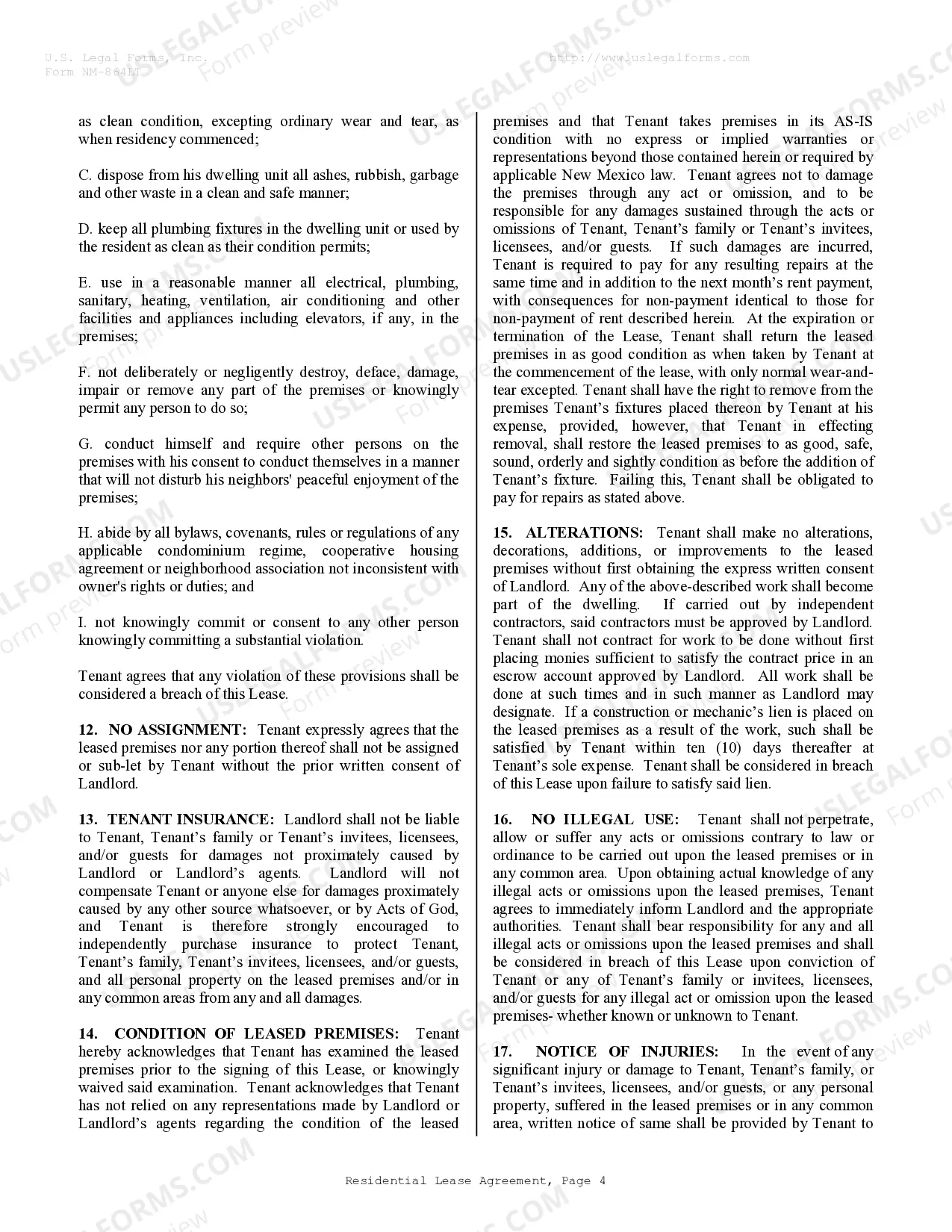 Preview Residential Rental Lease Agreement