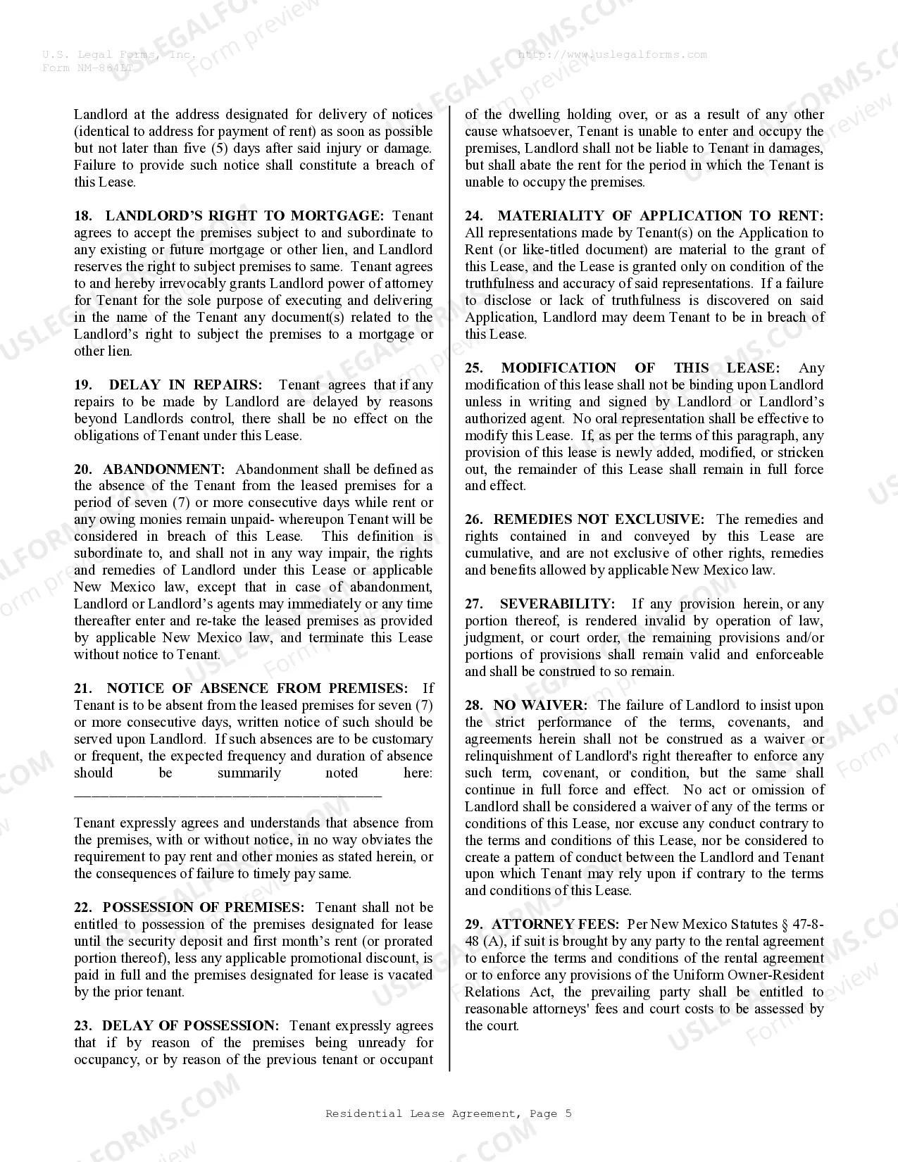 Preview Residential Rental Lease Agreement