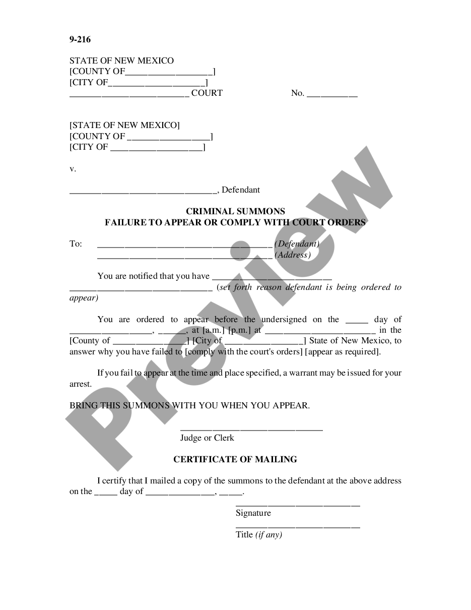 page 0 Criminal Summons - Failure to Appear or Comply with Court Orders preview