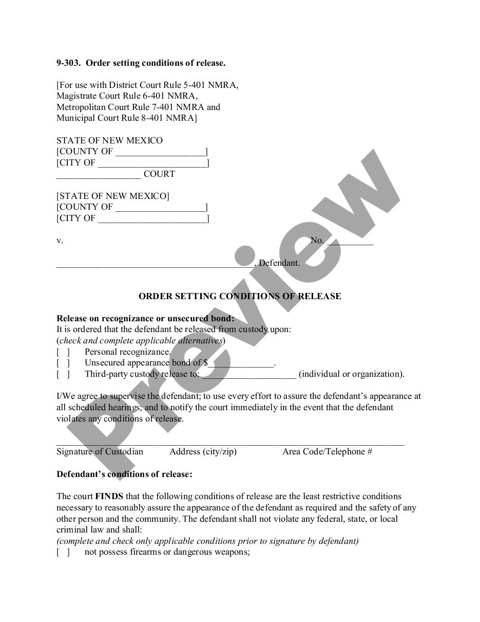 page 0 Order Setting Conditions of Release Bail Bond preview