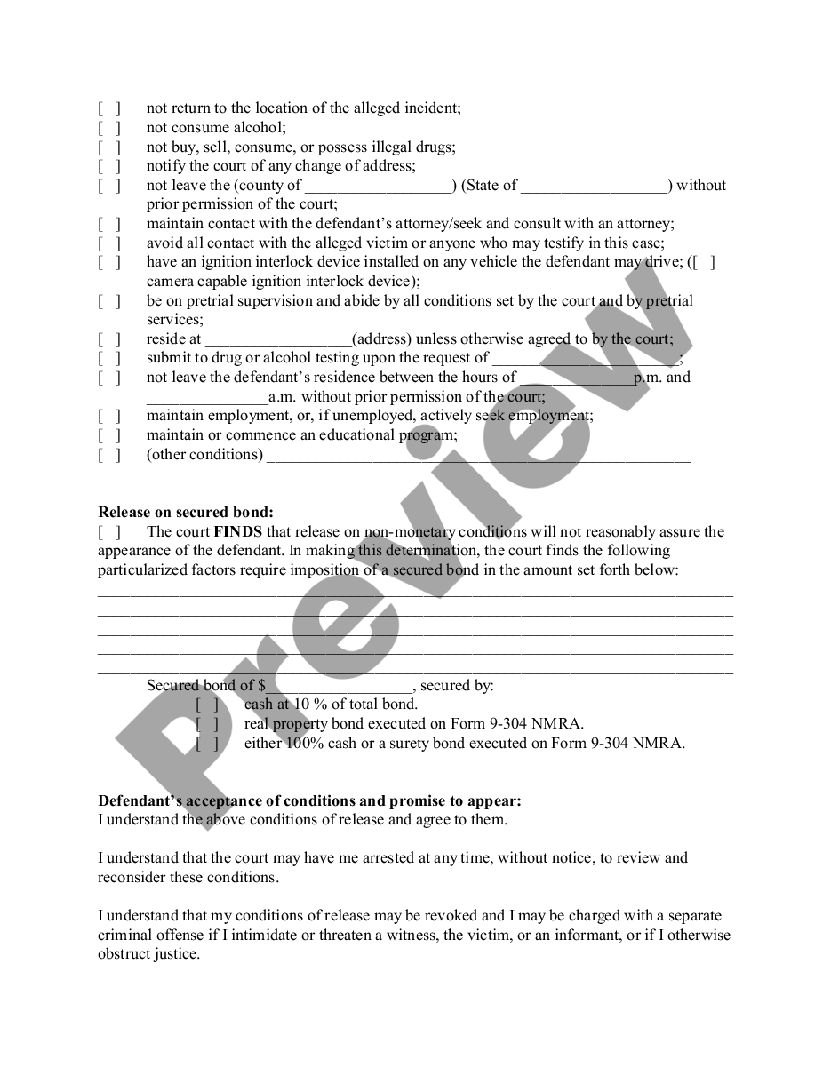page 1 Order Setting Conditions of Release Bail Bond preview