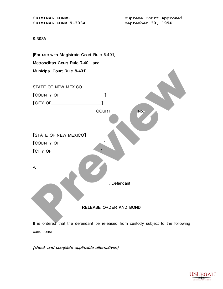 page 0 Release Order and Bond preview