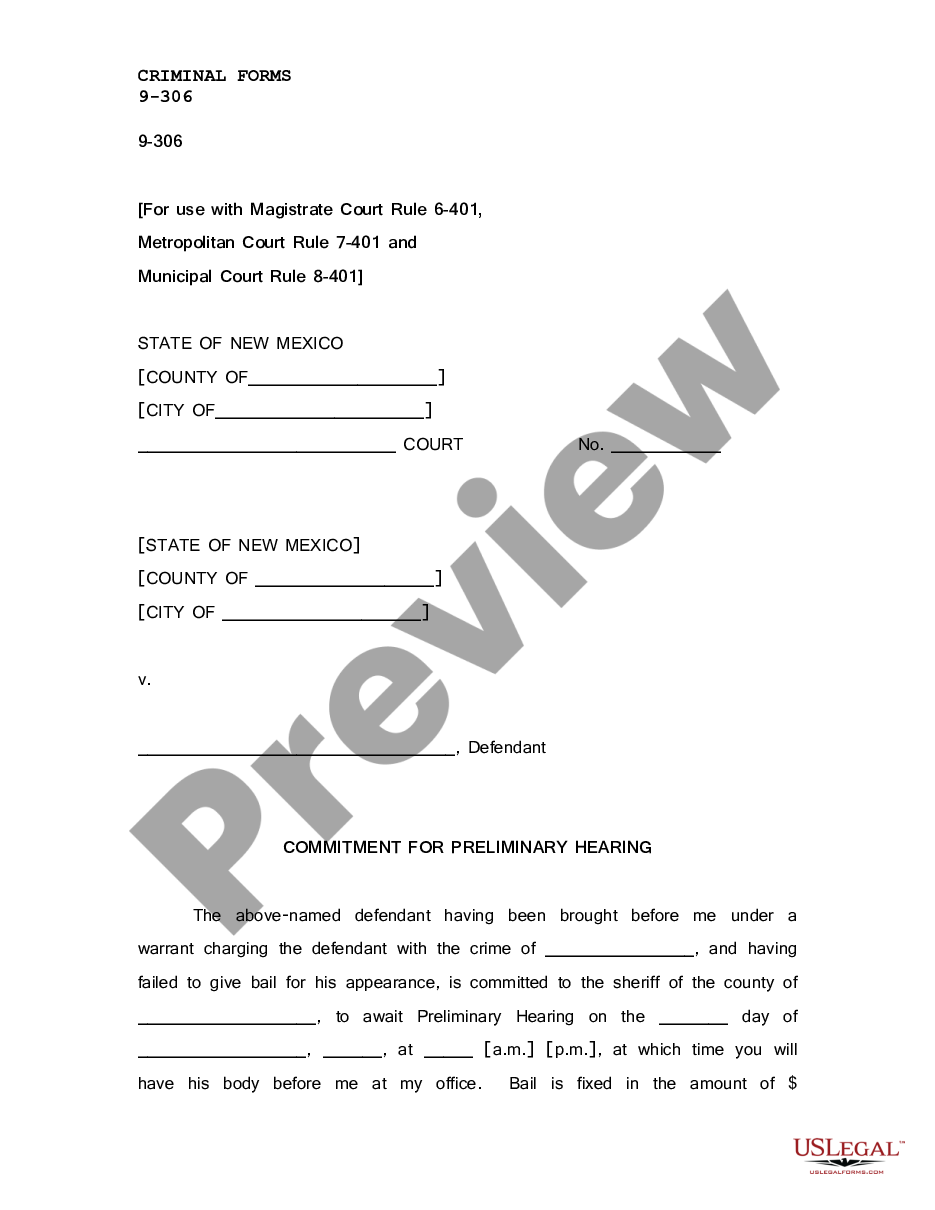 page 0 Commitment for Preliminary Hearing preview
