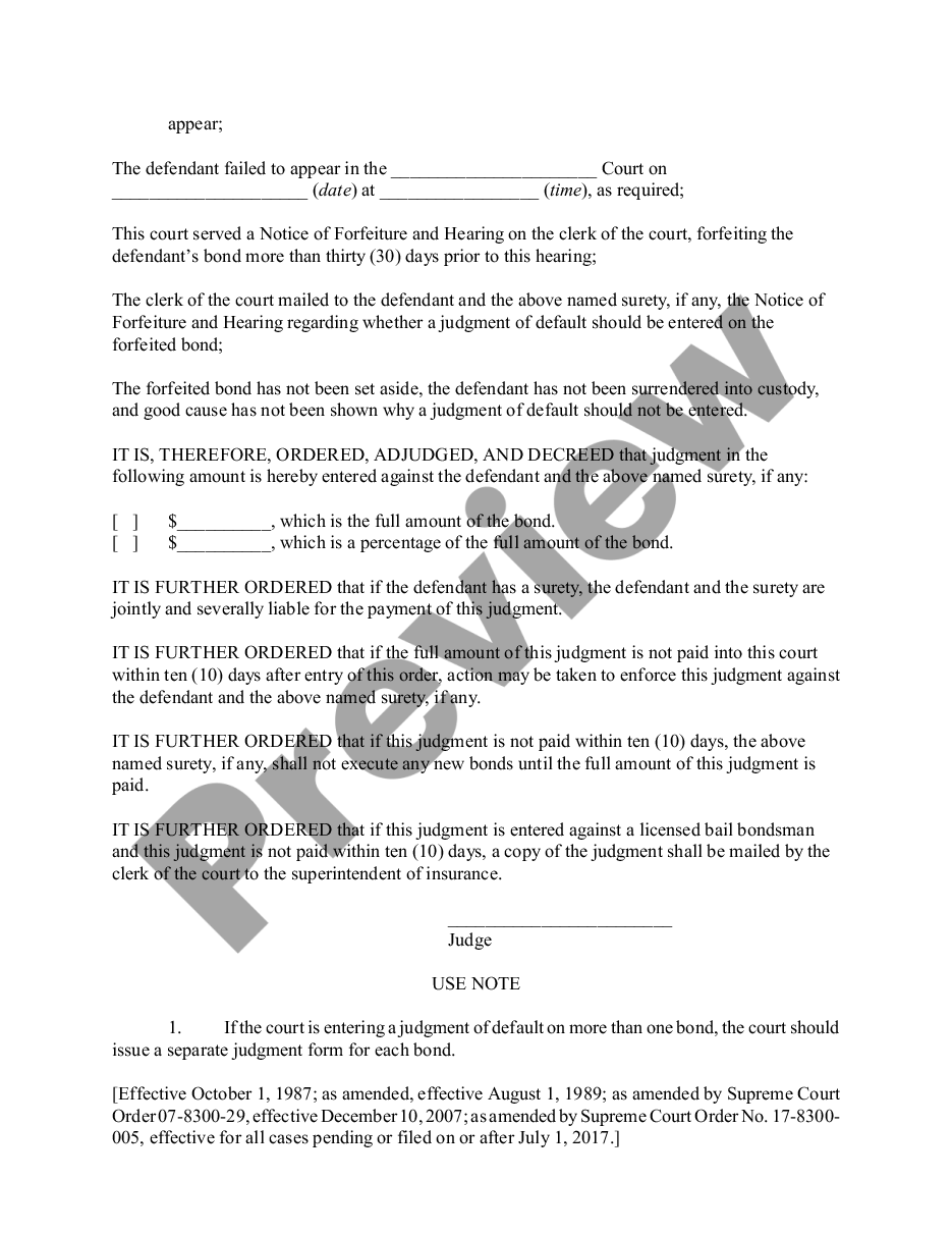 page 1 Default Judgment on Bond preview
