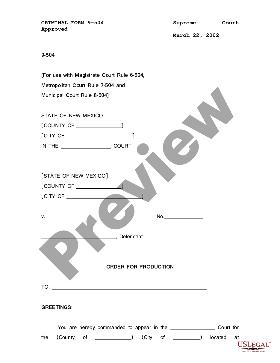 page 0 Order of Production preview