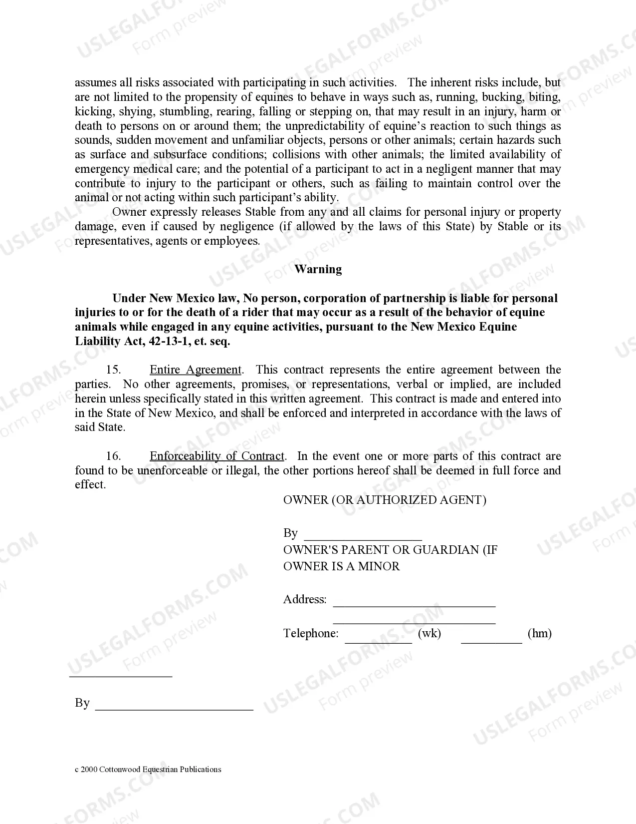 Preview New Mexico Horse Equine Forms Package