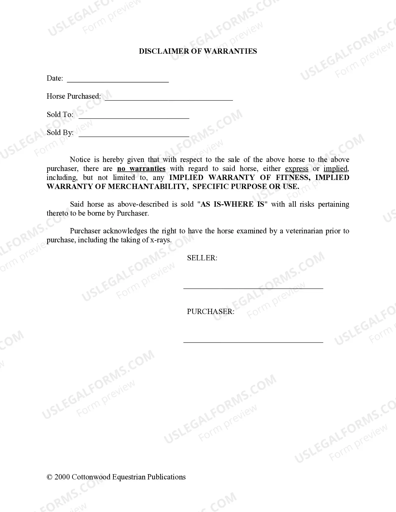 Preview New Mexico Horse Equine Forms Package