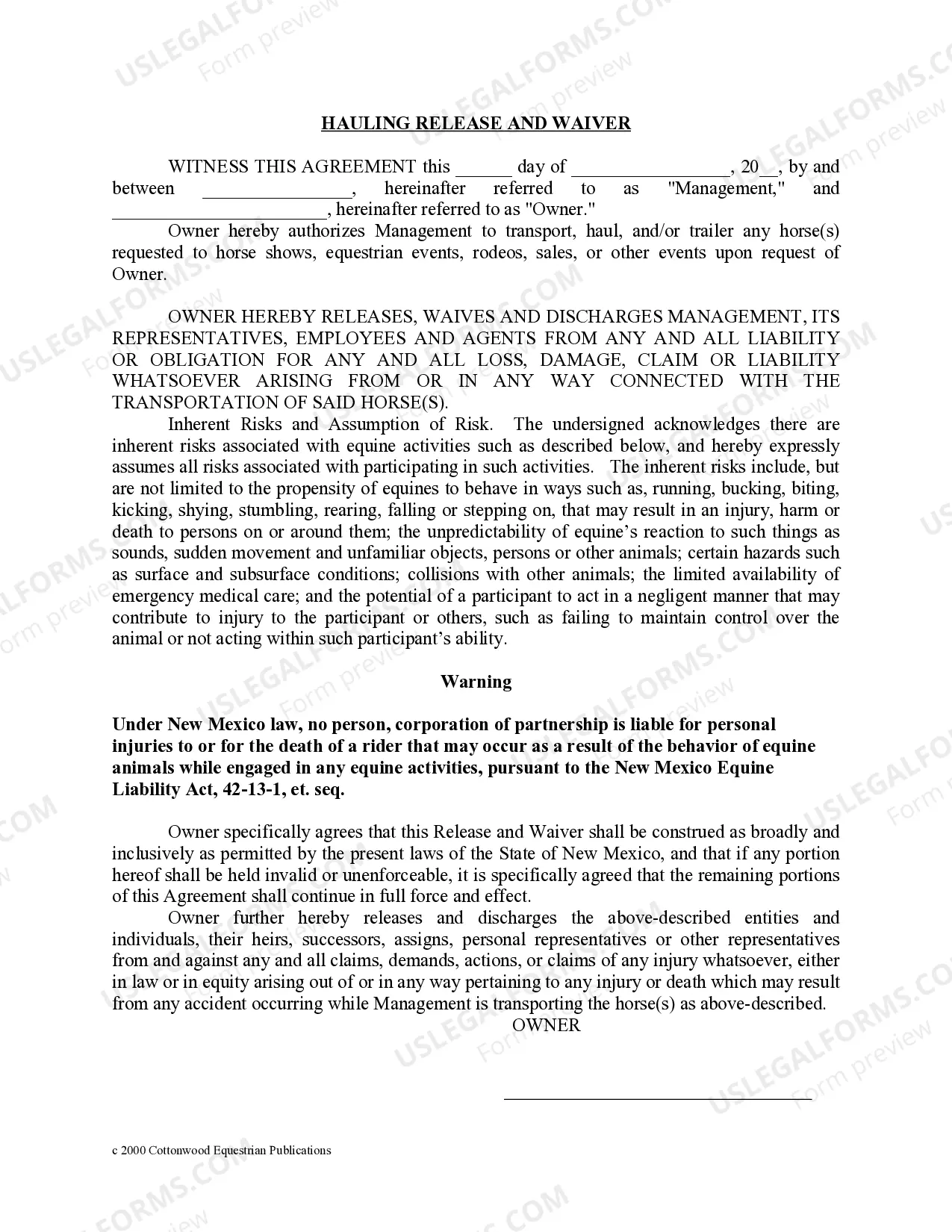 Preview New Mexico Horse Equine Forms Package