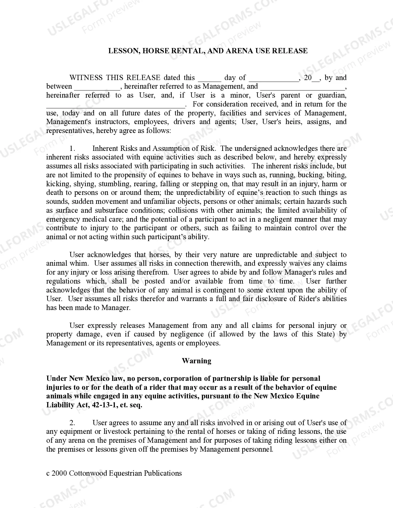 Preview New Mexico Horse Equine Forms Package