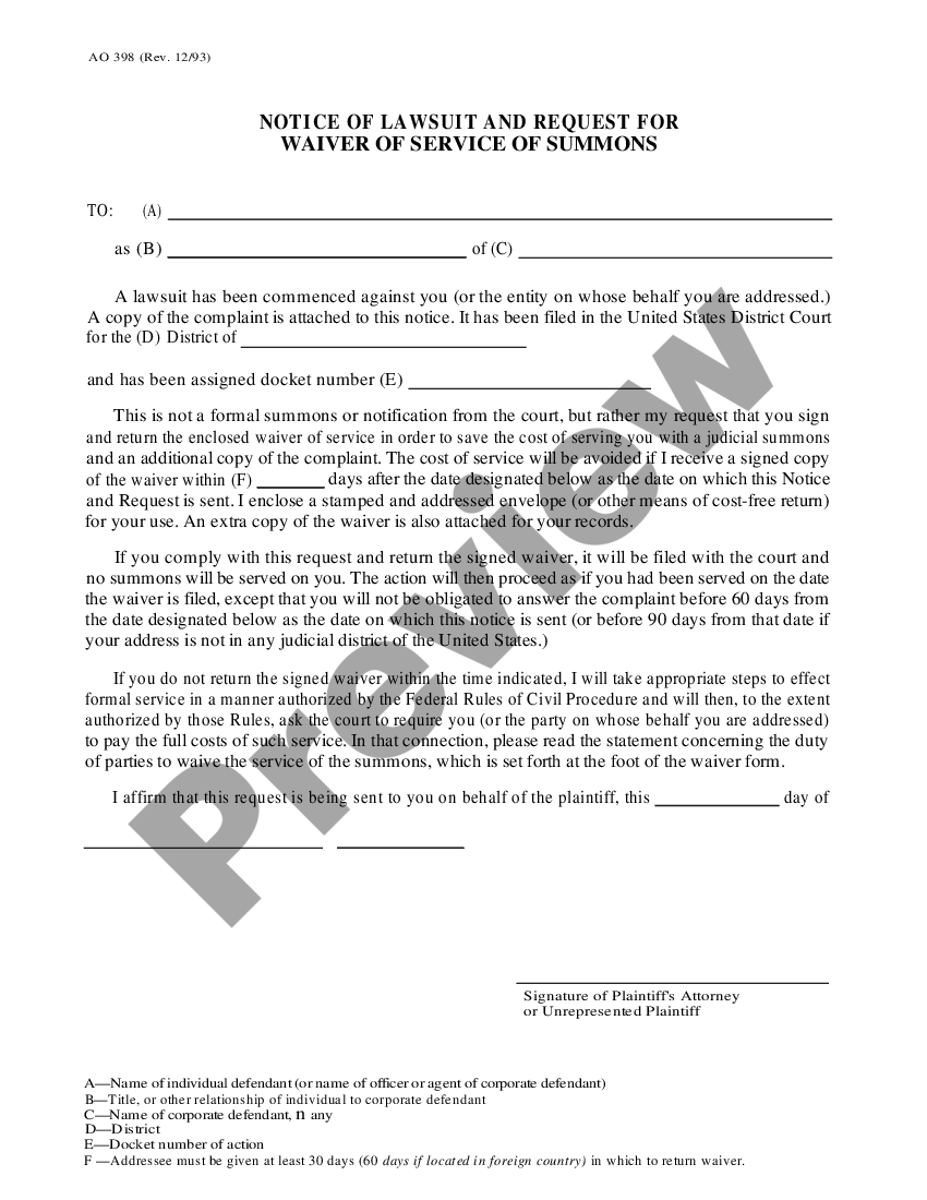 New Mexico Notice Of Lawsuit And Request For Waiver Of Service Of ...