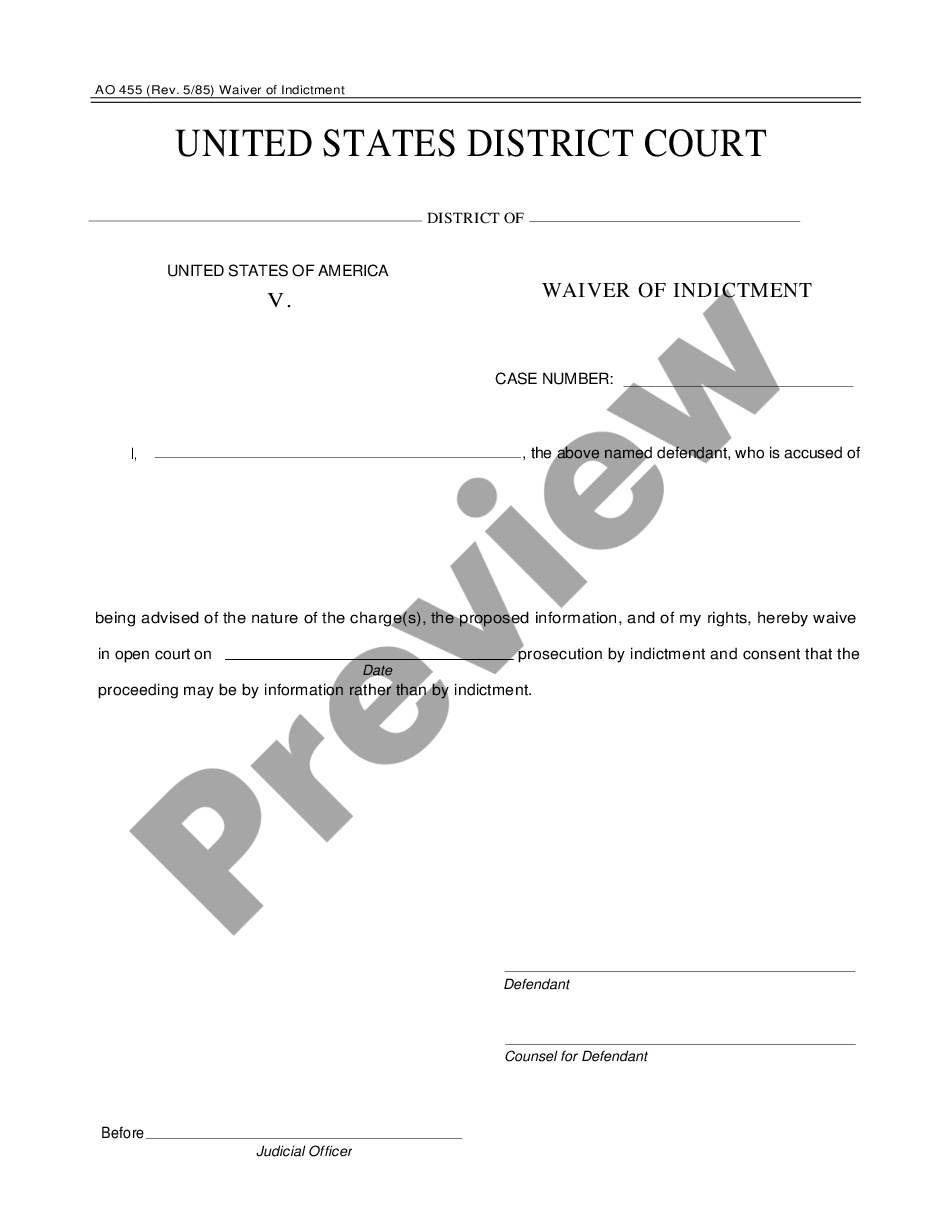 Las Cruces New Mexico Waiver of Indictment Waiver Of Indictment US