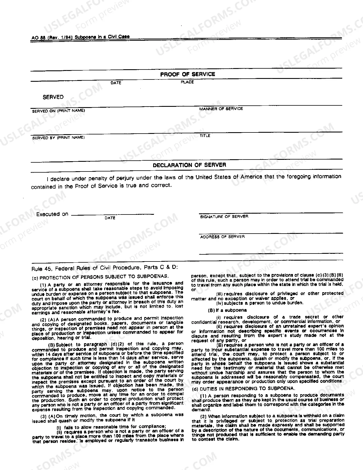 Preview Subpoena in a Civil Case