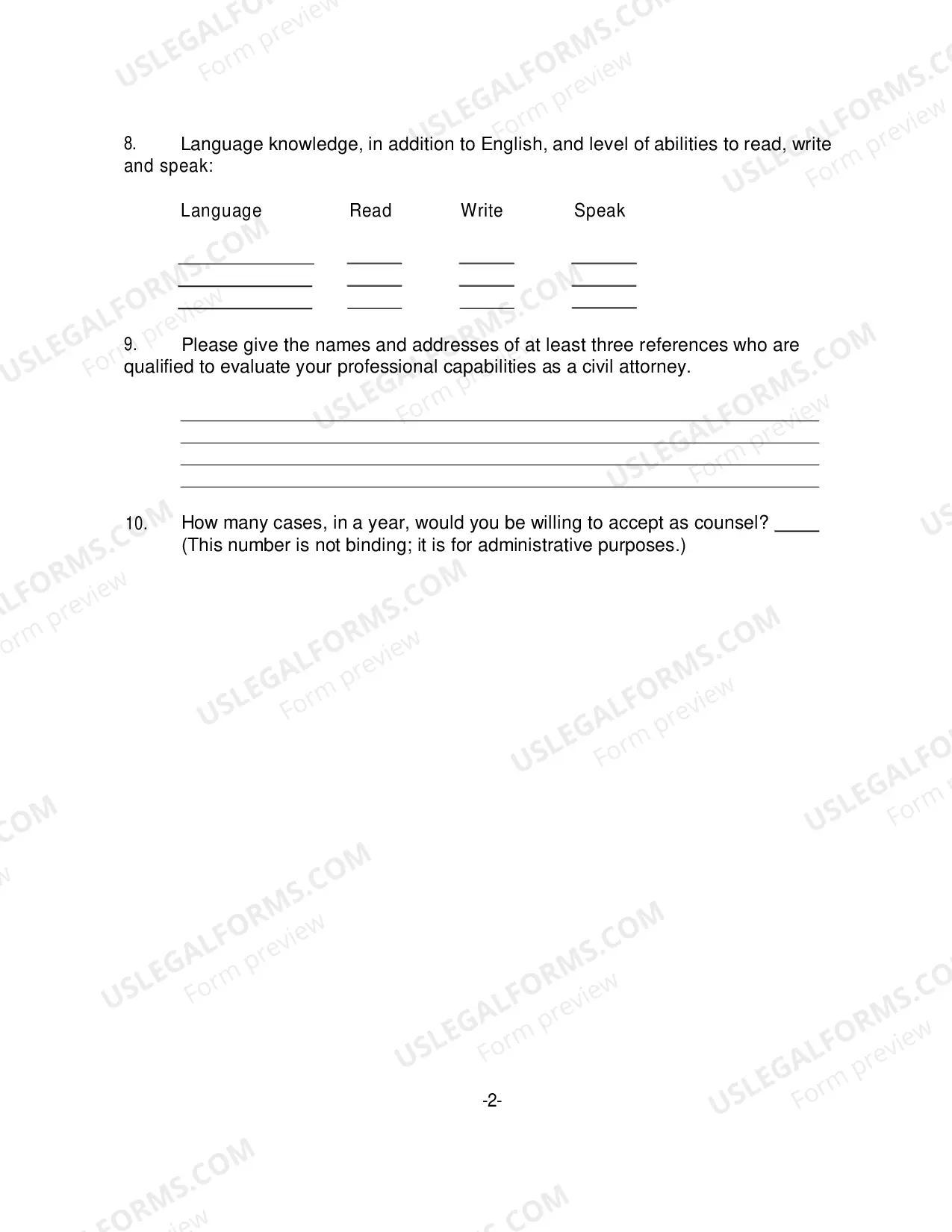 Preview Application for Membership on Civil Pro Bono Panel