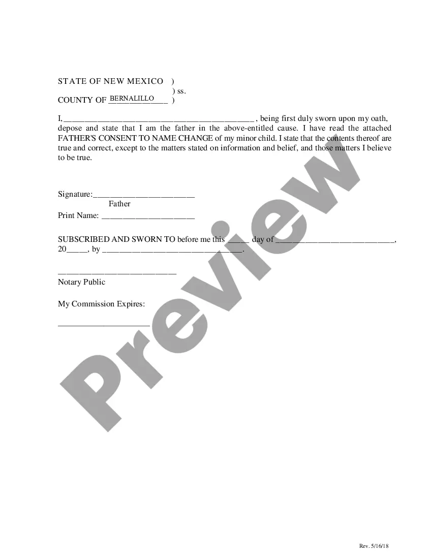 Preview Father's Consent to Name Change - Bernalillo County Only