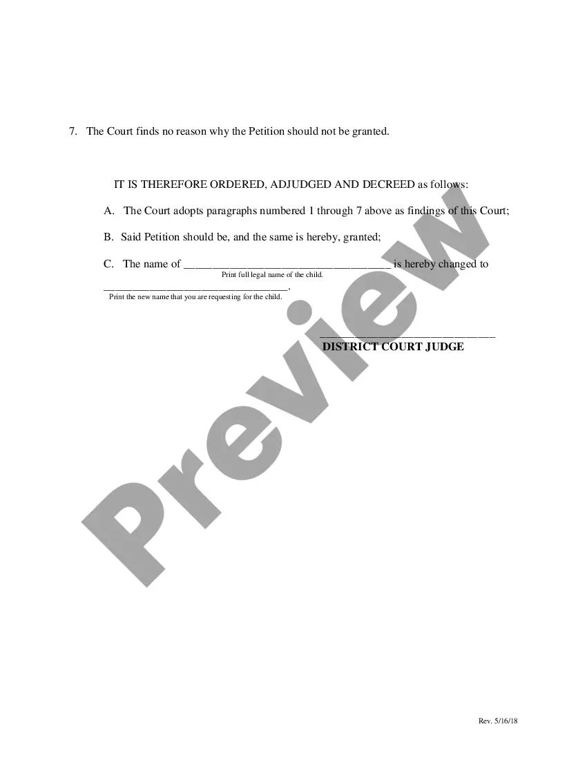 Preview Final Order Changing Name of Person Under 14 Years of Age - Bernalillo County Only