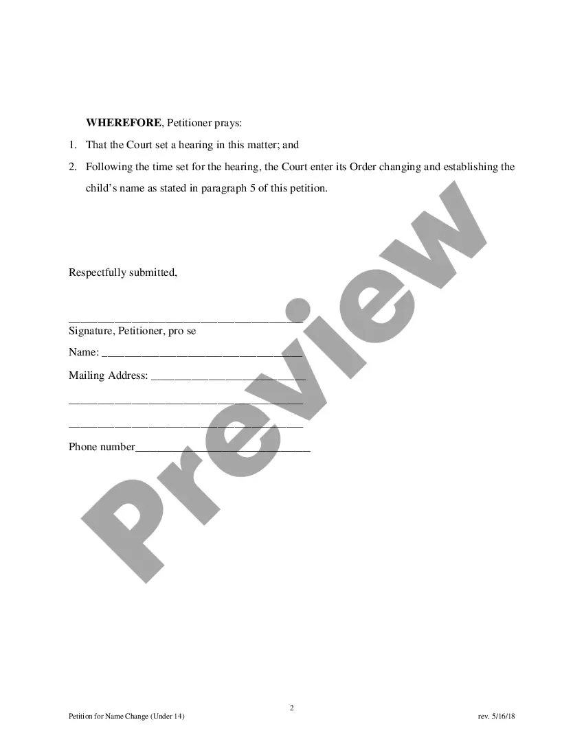 Preview Petition to Change Name of a Person Under 14 Years of Age - Bernalillo County Only