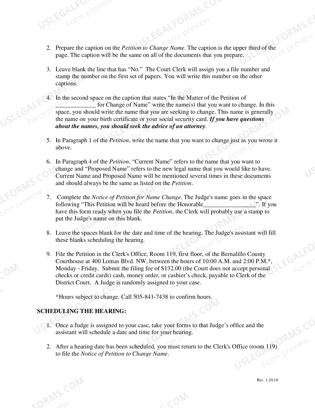 Preview Name Change Instructions and Forms for an Adult (Over 14) - Bernalillo County Only