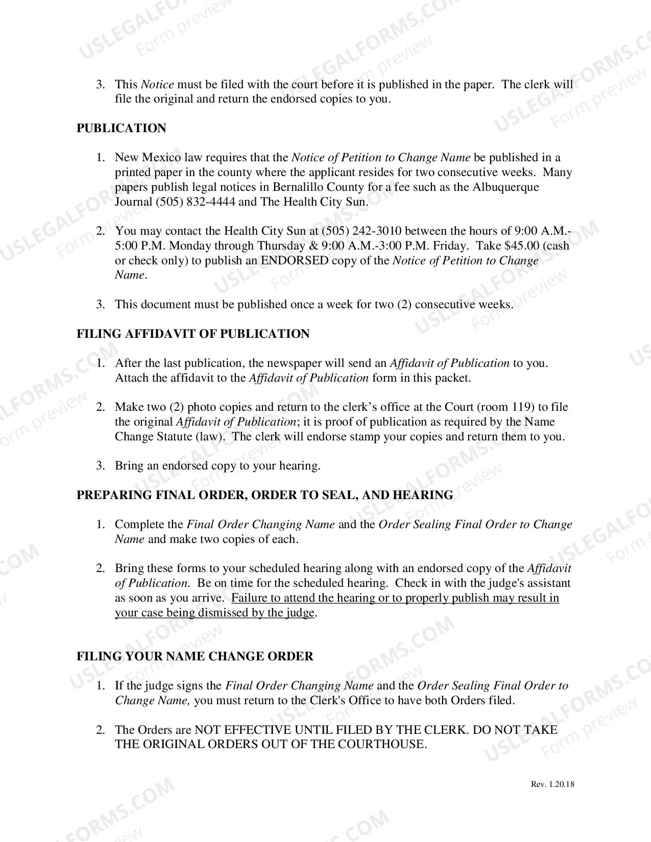 Preview Name Change Instructions and Forms for an Adult (Over 14) - Bernalillo County Only
