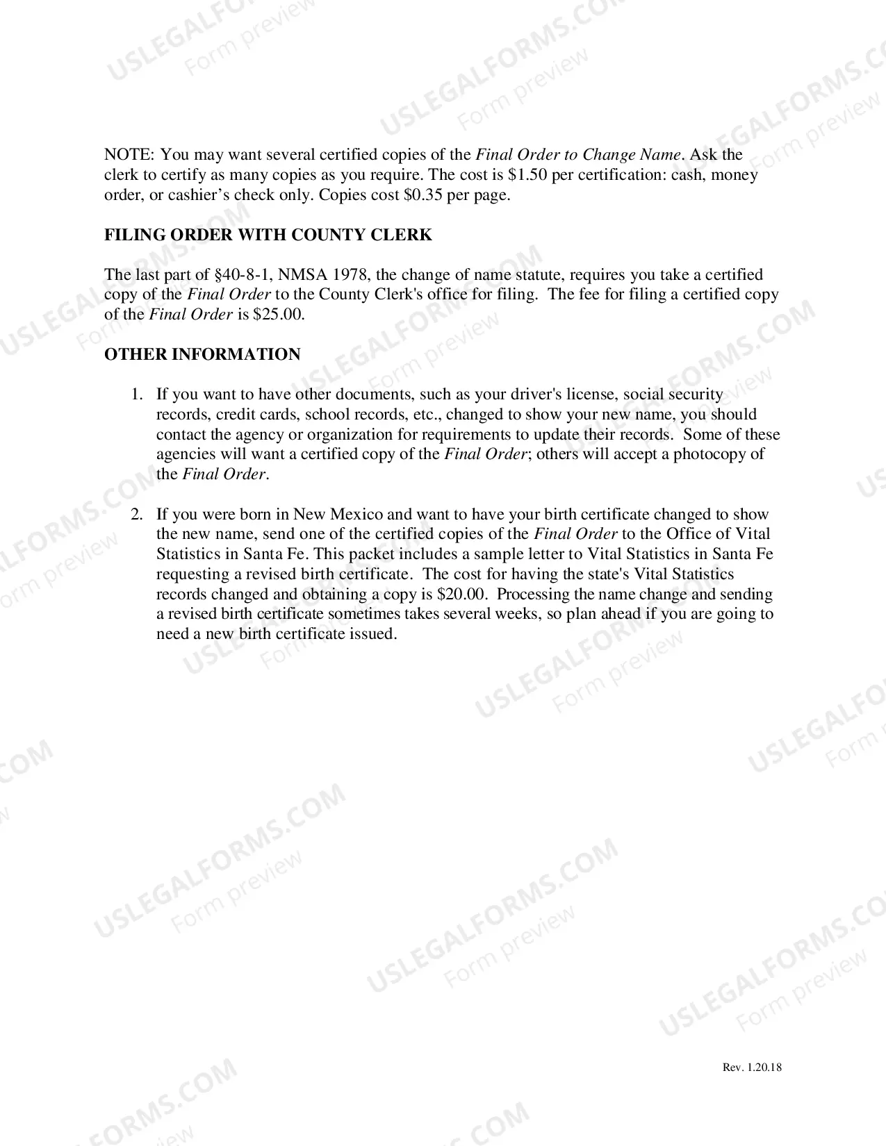 Preview Name Change Instructions and Forms for an Adult (Over 14) - Bernalillo County Only