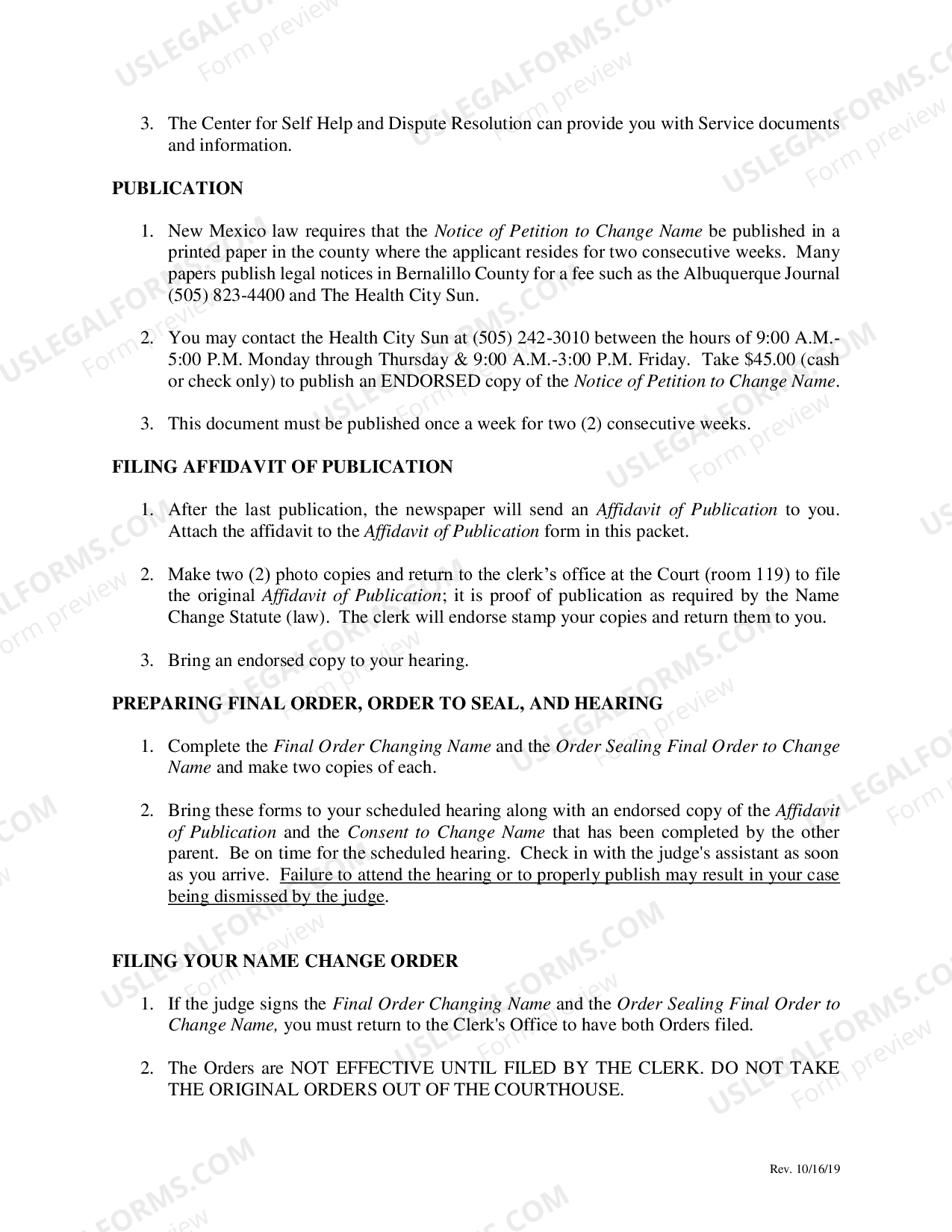 New Mexico Name Change Instructions and Forms for a Minor Child Under