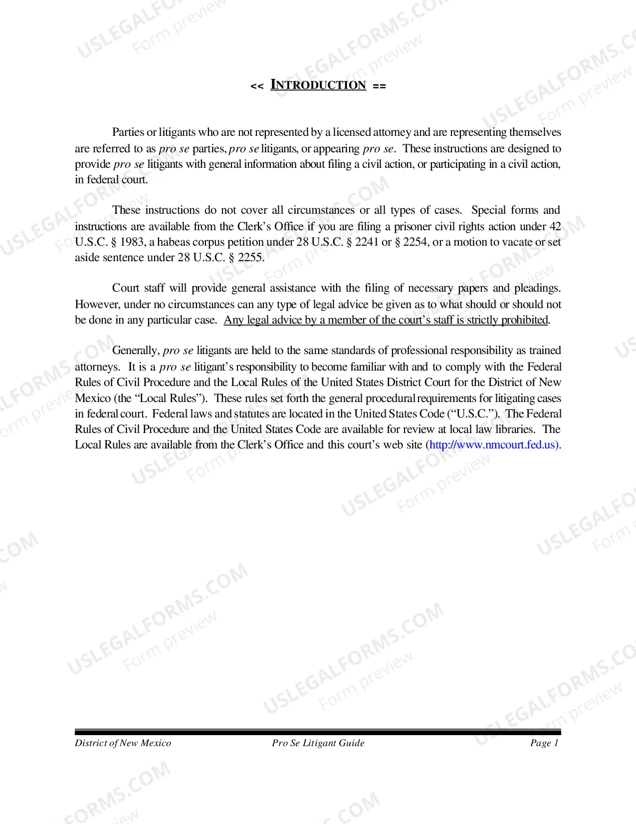 Preview Guide for Pro Se Litigants