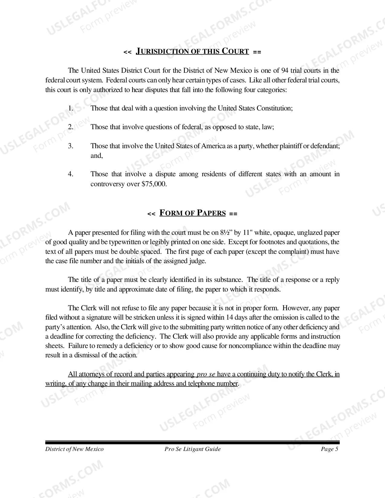 Preview Guide for Pro Se Litigants