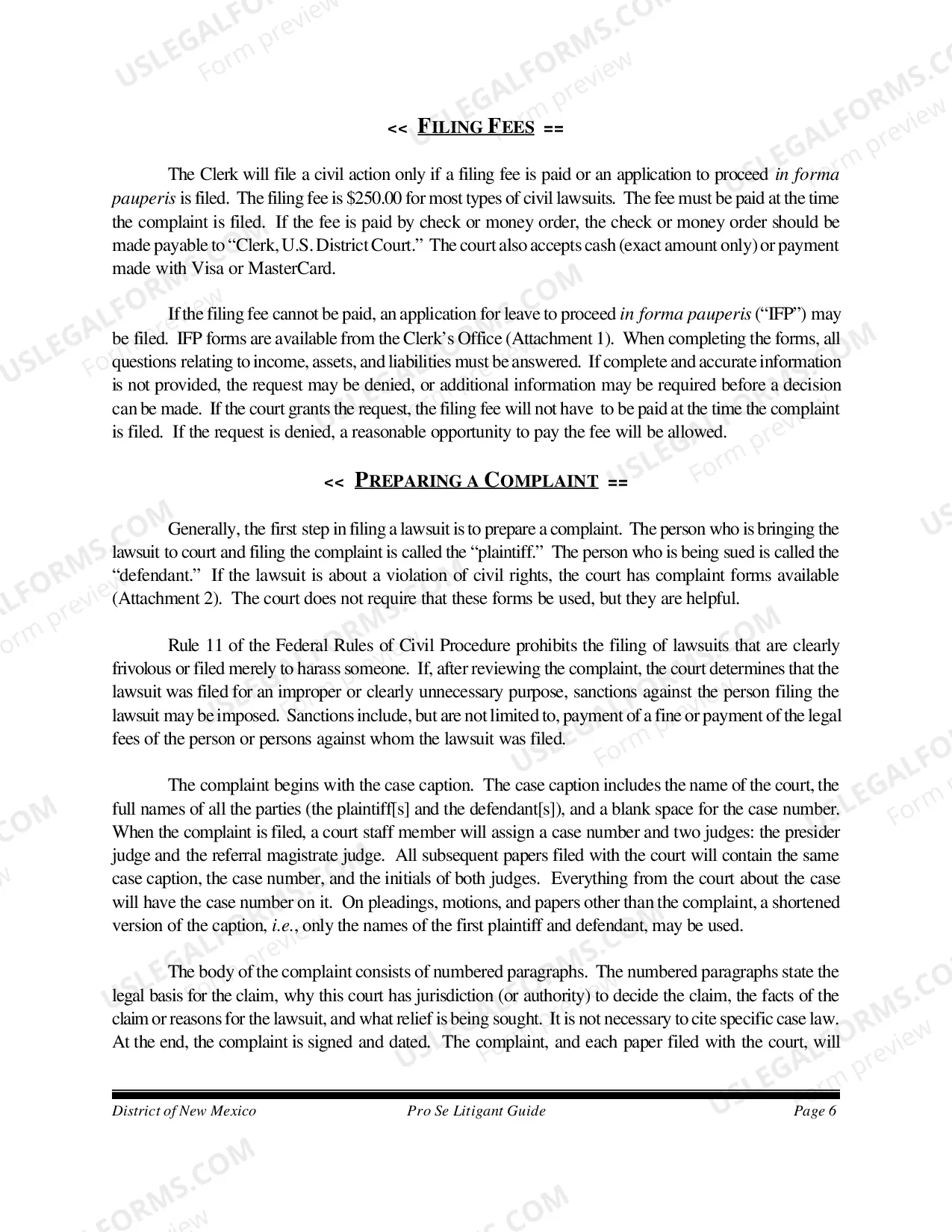 Preview Guide for Pro Se Litigants
