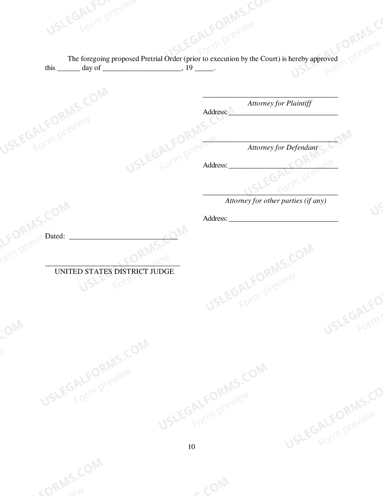 Preview Pretrial Order