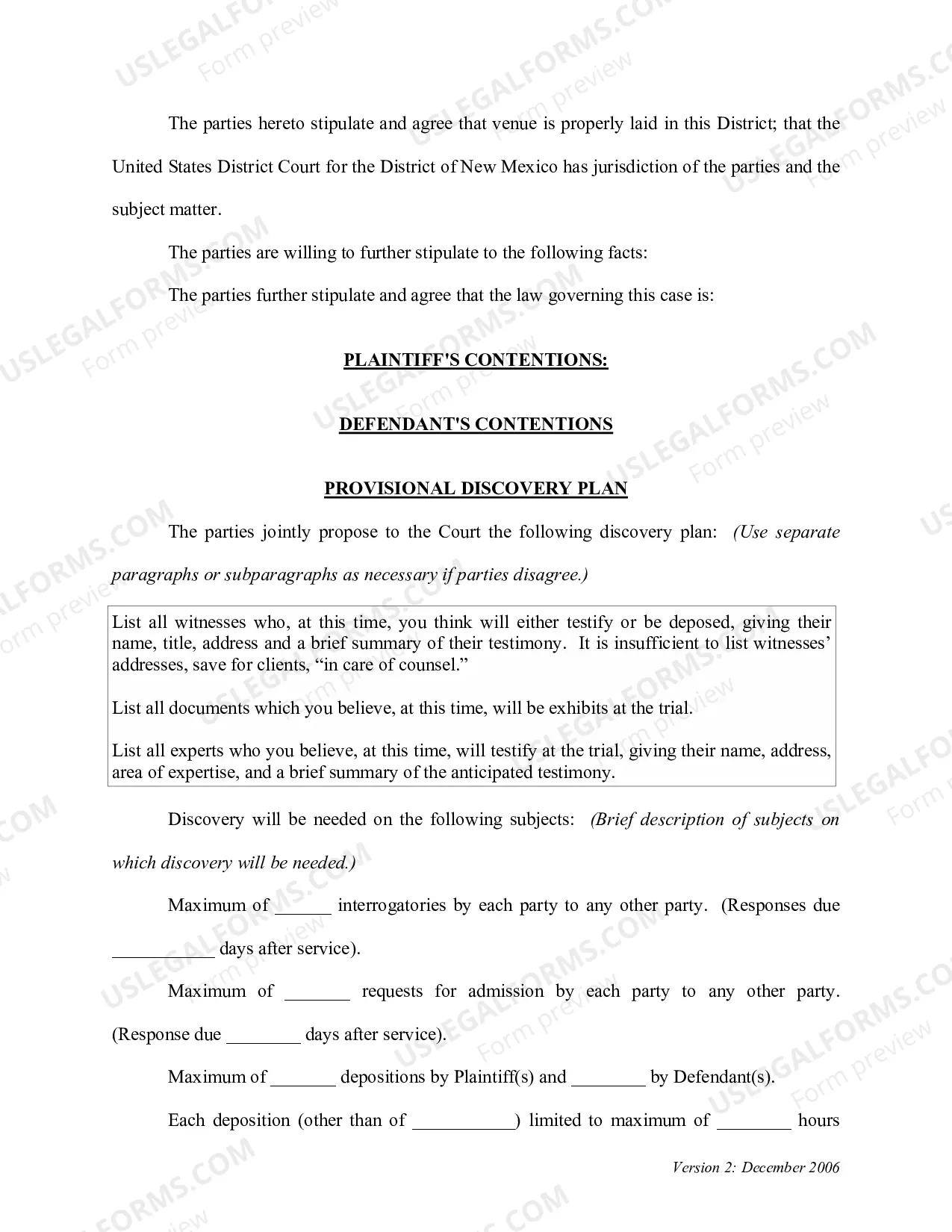 Preview Joint Status Report and Provisional Discovery Plan