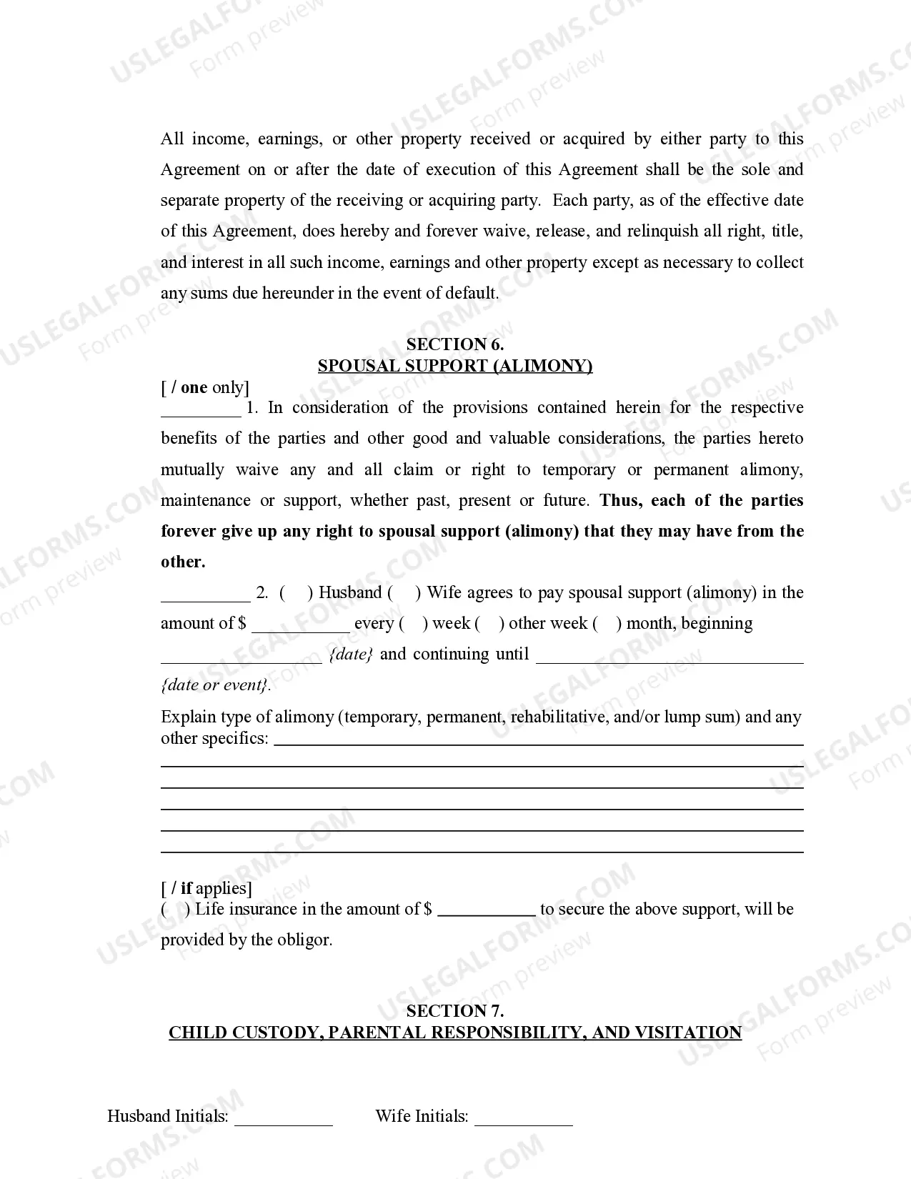 Preview Marital Domestic Separation and Property Settlement Agreement Minor Children no Joint Property or Debts where Divorce Action Filed