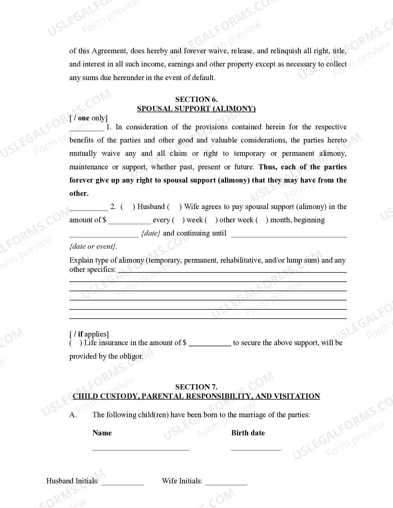 Preview Marital Domestic Separation and Property Settlement Agreement Minor Children no Joint Property or Debts effective Immediately